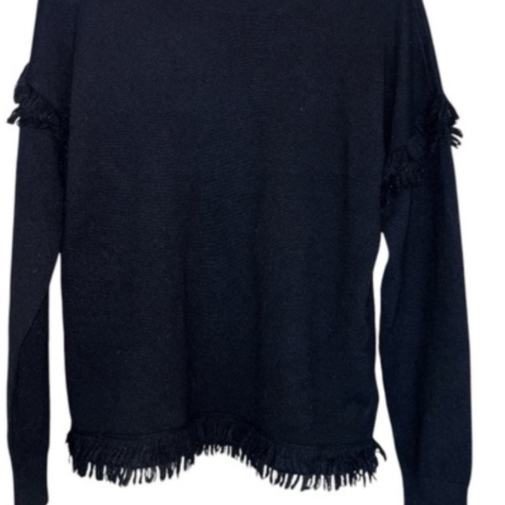 Vineyard Vines Black Crew Neck Sweater with Fringe Details